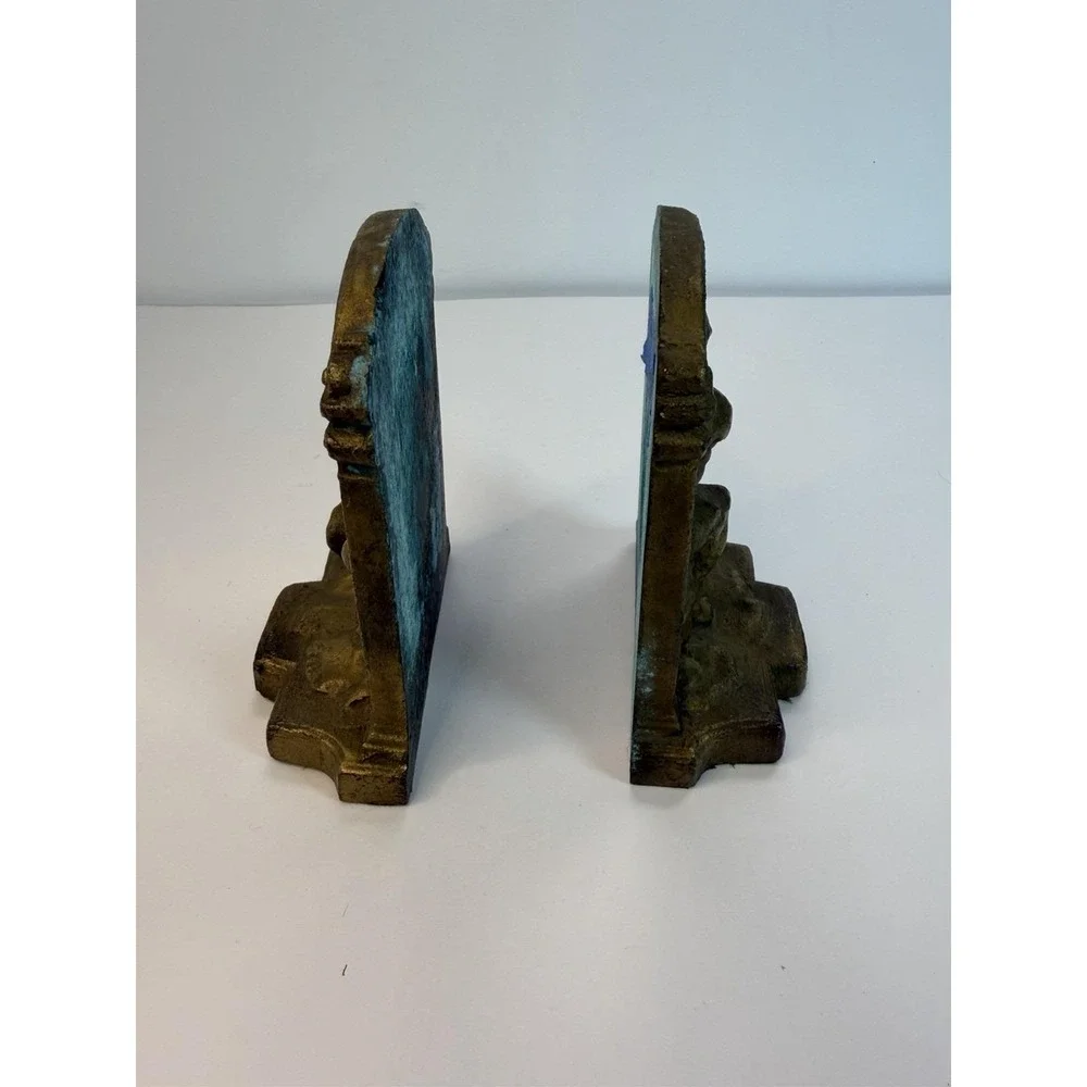 The Thinker Bookends Book Pair Metal Heavy Brass  Tone Vintage Home Decor